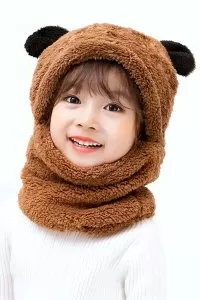 Panda Çocuk Kapşonlu Peluş Bere Atkı Welsoft Boyunluk Rüzgar Geçirmez Kulaklı Şapka